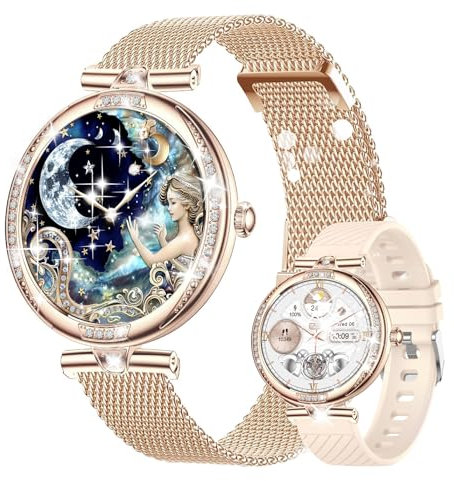 HQNLSY Smart Watch for Women with Diamonds (Answer/Make Call),AMOLED 1.19 Screen Smartwatch for Android Phones,Fitness Tracker with Heart Rate/Blood Oxygen/Sleep Monitor (Rose Gold, 1.19 inch)