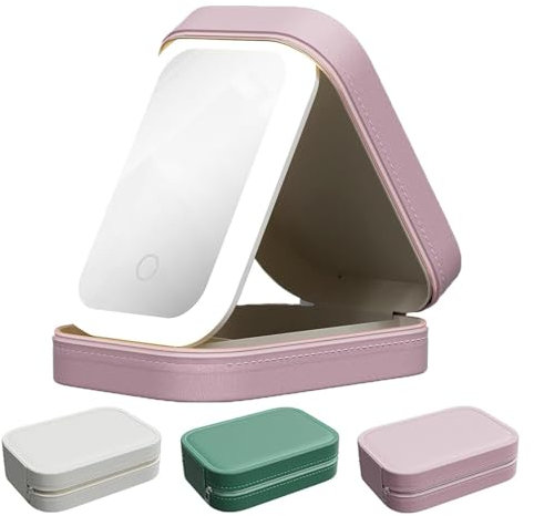 Integrated Makeup Storage Box with Light-Filling Mirror, Cosmetic Case with 3 Colors LED Complementary Light, Portable Folding Cosmetic Storage Case for Home Travel (Pink)
