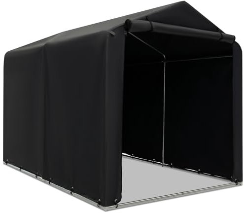 GiantexUK 7x5.2FT Garden Storage Shed, Waterproof Bike Motorcycle Tent with Roll-up Zipper Door & Ground Stakes, Heavy Duty Galvanised Steel Frame Utility Outdoor Bicycle Cover Shelter (Dark Grey)