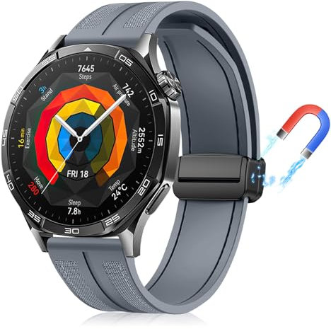 PaceBid 22mm Silicone Cinturino per Huawei Watch GT 6 46mm/GT6 Pro/GT5/GT5 Pro (46mm)/Watch5/4/4 Pro, Silicone Intrecciato Magnetico Cinturini per Huawei Watch GT 3/GT4/Watch3/3 Pro/GT2 - Grigio