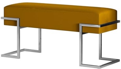 BETTSO - Sitzbank Flur - Bank mit Metall Gestell - 80x34cm - Polsterbank ohne Lehne, Garderobenbank - Sitzpolsterung aus weichem Samt - Pulverbeschichtet - Sitz Honigfarben, Gestell Stahl