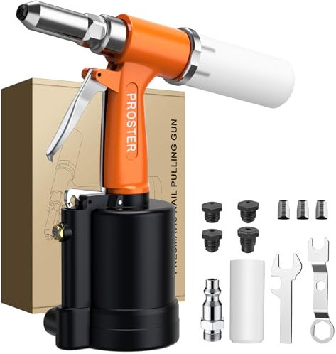Proster Remachadora Neumatica para Remaches de 2.4 mm a 4.8 mm con 4 Boquillas y Fuerza de 1408KGF Pistola Remachadora de Aire Hidraulica para Bricolaje Automoción y Industria
