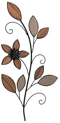 formano Extravagante Wanddeko Blume 30x60cm aus mattem, schwarzem Metall mit Holz kombiniert