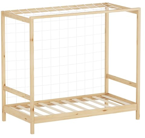 ML-Design Kinderbett Fußballtor 80x160 cm, Natur, Einzelbett für Kinder, Holzbett mit Lattenrost und Tornetz, Jugendbett aus Kiefernholz, Bettgestell Holzrahmen Spielbett Fußballbett-Tor Handballtor