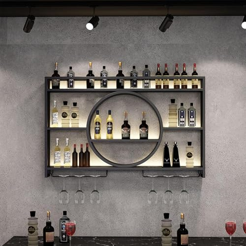 YCKJXSMA Industriell Wandmontierte Weinregal, Schwimmende Wein Display Holder Mit LED und Beschattungsstreifen Multifunktionales Lagerregal für Home Restaurant Bars (Black, 100CM)