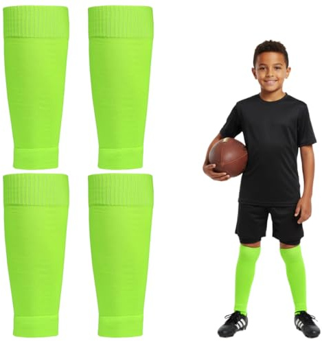 OUDQFCJ 2 Paar Kinder Fußball Stutzen, Atmungsaktiv Schienbeinschoner Socken, Tubes Sportsocken, Elastische Fußballsocken Stutze, für Fußballspiele Anfänger (Neon-Gelb)