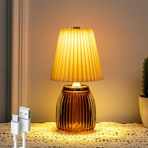 MJ PREMIER Tischlampe Kabellos Akku, Pilz Nachttischlampe mit Timer, Beige