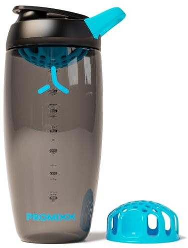 Promixx Pursuit Shaker Proteico – 760ml Miscelatore Silenzioso Snap-Fit per Frullati Senza Grumi – Ermetico Senza BPA Ecozen con Segni Misurazione Fitness – Nero