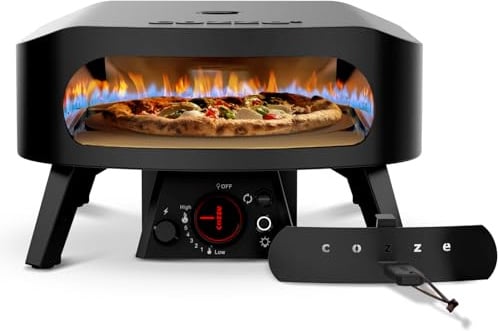 Cozze Four à pizza à gaz édition noire avec pierre rotative Ø 34,5 cm - 600 °C, pizza en 2 minutes