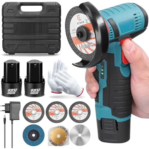 MOBIGARLAN 12V 19500RPM Cordless Angle Grinder Brushless 2 Batteries 2000mAh Mini Grinder for Cutting Polishing