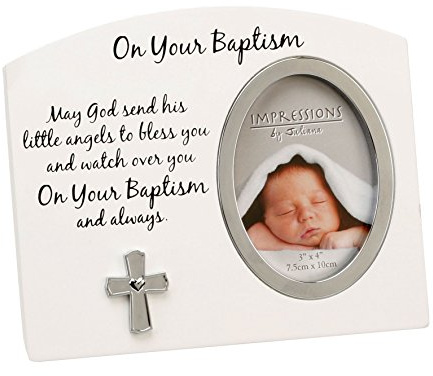 On Your Baptism Ivory Photo Frame with Sentiment & Cross