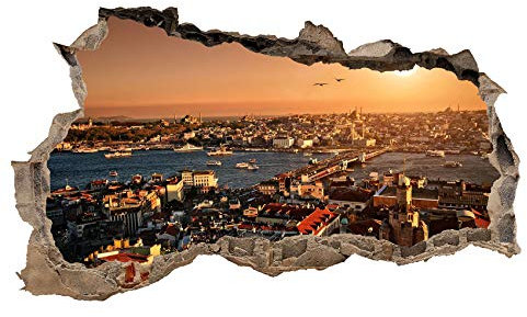 3D Wandtattoo Mauerloch Wandsticker Wandaufkleber Durchbruch Städte Landschaft Abenteuer selbstklebend H 60 x B 100 Schlafzimmer Wohnzimmer (WL20 Istanbul)