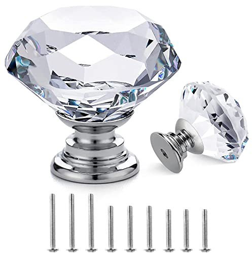 Crystal Drawer Knobs - 12 Pcs 30MM Glass Drawer Knobs Crystal Door Handles Diamond Pulls with Screws for Home Kitchen Office Chest Cabinet Drawer