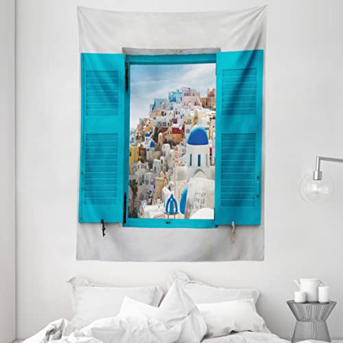 ABAKUHAUS Griechenland Wandteppich, Fenster alte Fensterläden, Wohnzimmer Schlafzimmer Heim Seidiges Satin Wandteppich, 150 x 200 cm, Mehrfarbig