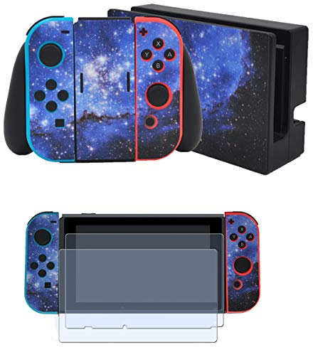 Taifond Aufkleber-Set für Nintendo Switch Konsole und Joy-Con Controller und Dock-Schutz-Set Blue Galaxy
