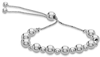 Tuscany Silver Women's Sterling Silver 4mm and 6mm Balls Adjustable Slider Bracelet of 10cm/4-23cm/9