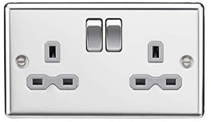 Knightsbridge CL9PCG 13A 2G DP Switched Socket with Grey Insert - Rounded Edge Polished Chrome, 7.5 mm*85.75 mm*146.5 mm