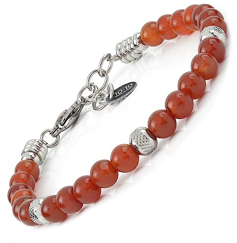 10:10 Edelstahlarmband und 6 mm Natursteine aus Karneol. Armband für Damen und Herren. Verstellbares Armband Made in Italy…