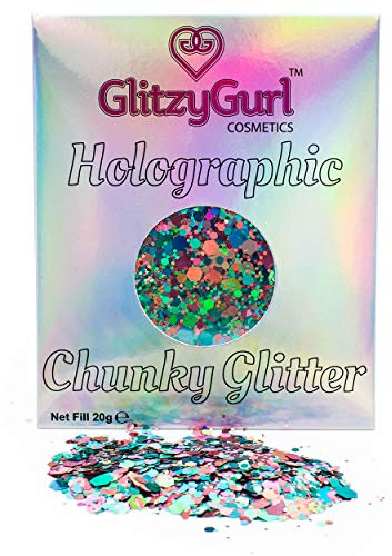 GlitzyGurl Grosses paillettes holographiques pour le visage, le corps, les cheveux, les ongles - 20 g