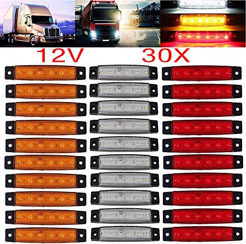 KYYET LED-Seitenmarkierungsleuchten 6 LED-Umrissleuchten für LKW, Anhänger, Wohnmobil, Wohnmobil, Pickup, Traktor, LKW, SUV, Boot, 12 V DC, stoßfest (10 Stück rot + 10 Stück weiß + 10 Stück gelb)