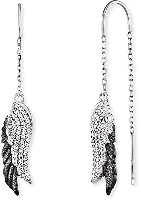 Engelsrufer Damen Ohrhänger aus Sterling Silber mit Flügel Anhänger in silber/schwarz - besetzt mit 102 Zirkonia Steinen - Hakenverschluss - nickelfrei - 11,5mm
