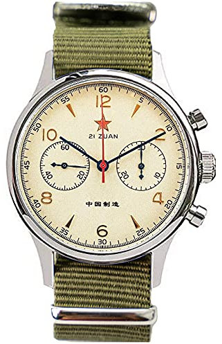 Sugess Chronograph Herrenuhren Edelstahl lässig Mann Saphir Armbanduhren wasserdicht Uhren mit Seagull 1963 ST1901 mechanische Bewegung für Mann Geschenke Pilot Militär(40MM Grün und Braun)