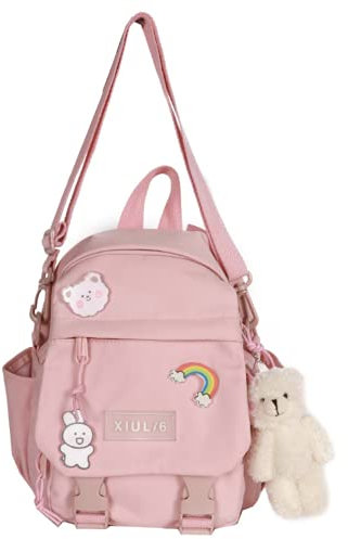 GGOOB Niedliche Mini-Rucksäcke mit Zubehör Ästhetischer Mini-Rucksack für Teenager Kawaii Kleiner Rucksack, Pink, With-Accessories, Daypack Rucksäcke