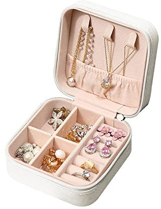 Schdosn Schmuckschatulle für Damen und Mädchen, Mini Tragbare Schmuckaufbewahrungsbox für Ringe, Ohrringe (Weiß)