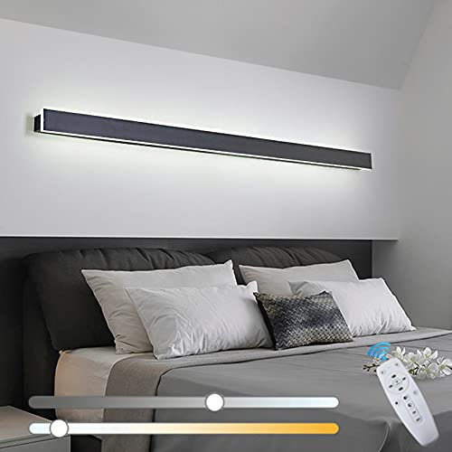 VOMI Dimmbar Wandleuchte mit Fernbedienung LED Innen Metall Wandlampe Modern Schwarz Bettseite Wandbeleuchtung mit Acryl Lampenschirm Schlafzimmer Dekoration für Wohnzimmer Gang Treppe,120cm