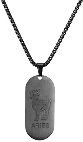 AFSTALR Schwarz Kette 12 Sternbilder Widder Halskette Herren Tierkreis Kette Anhänger Konstellation Kette