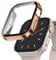 Recoppa 2 Stück Apple Watch Schutzhülle 45mm, Rechtwinklige Hülle mit Displayschutz aus Glas für Apple Watch Series 7, Rose Gold+Durchsichtig