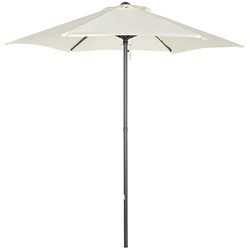 Outsunny Sombrilla de Terraza Exterior Ø2x2 m Parasol de Terraza Exterior con Techo de Ventilación y Poste Desmontable de Aluminio Sombrilla para Jardín Patio Beige