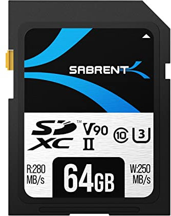 SABRENT SD Karte 64GB v90, sdxc Card uhs ii, SD Speicherkarte Class 10, u3, R280MB/s W250MB/s Full HD Ultra 8K (SD-TL90-64GB)