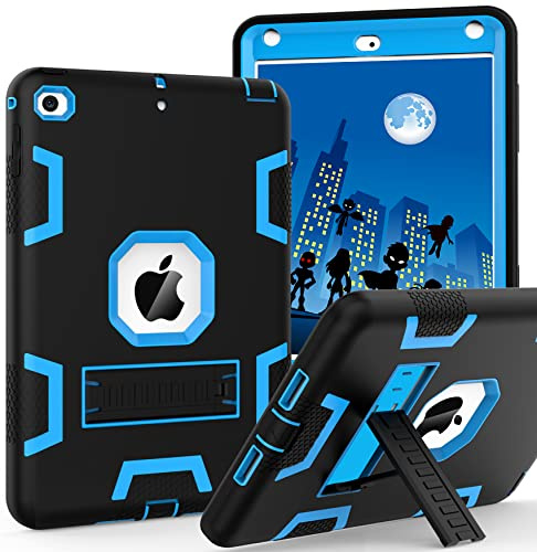 CCMAO iPad mini 5 Case 2019, iPad mini 4 Case 2015, Heavy Duty Shockproof Hybrid Protective Cover for iPad mini 5th/4th Generation 7.9 inch, Black+Sky Blue