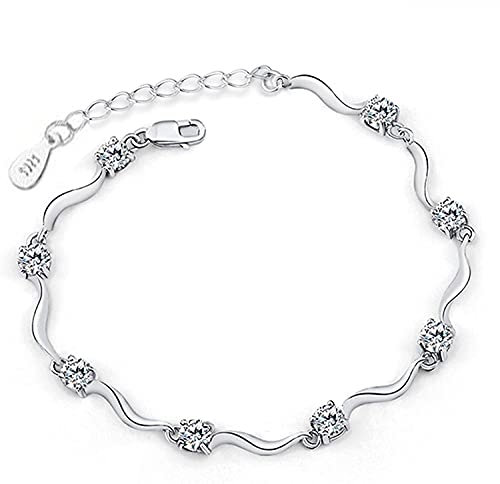 925 Sterling Silber Armband mit glänzendem weißem Zirkonia für Frauen Mädchen Praktisches Design und langlebig