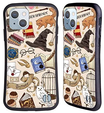 Head Case Designs Officially Licensed Harry Potter Hogwarts Pattern Deathly Hallows XXXVII Hybrid Case Compatible With Apple iPhone 14