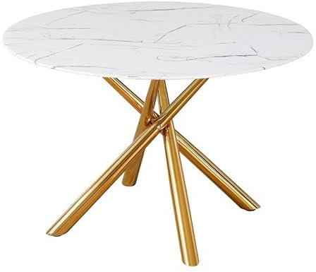 HABITMOBEL Mesa de Comedor Metal Dorado Cristal Templado, 120 cms