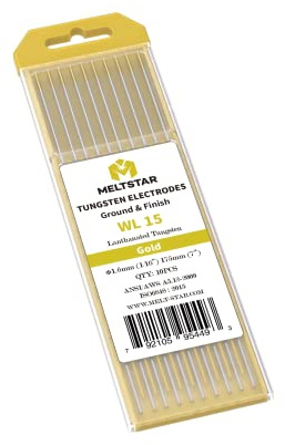 MELTSTAR WL15 Gold 1.5% Lanthanoxid WIG Wolframelektrode Ø1.6 x 175mm, 10 Stück – professionelle Elektrode zum WIG-Schweißen, poliert und geschliffen