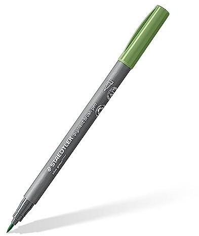STAEDTLER brush pen pigment Arts, olivgrün, pigmentierte Premium-Zeichentusche, Pinselspitze für variable Linienbreite, wasserfest, schnelltrocknend, 10 olivgrüne brush pens im Kartonetui, 371-57