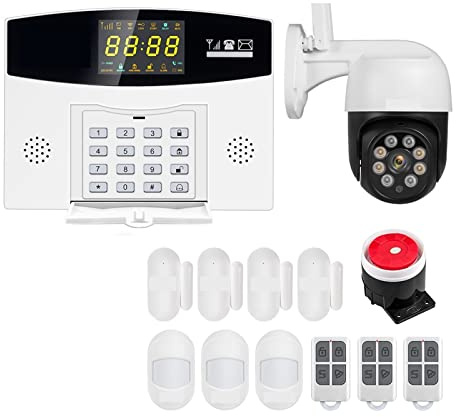 de Alarma Tuya Smart 4G gsm, Alarma antirrobo, 433MHZ, Enlace inalámbrico de Zona con Cable a cámara IP con Sensor de Movimiento(W210 Alarm Kit 7)