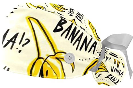 WOSHJIUK Scrub-Hut 2 Stück Arbeitsmützen mit Knopf und Schweißband verstellbar,Banane,Hut zum Binden