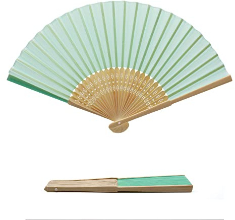 OLILLY - 50 quality fans in green fabric and bamboo (green, 50 fans)