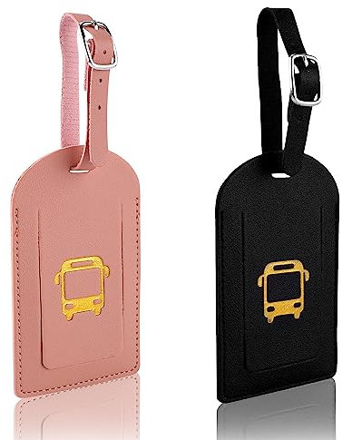 2pcs Étiquette de Bagage, Étiquette de Bagage Avion avec sangle Réglable et Housse de Protection de la Vie Privée Étiquettes de Valise pour Valises de Couple Voyageant pour le Bus (Noir, Rose)