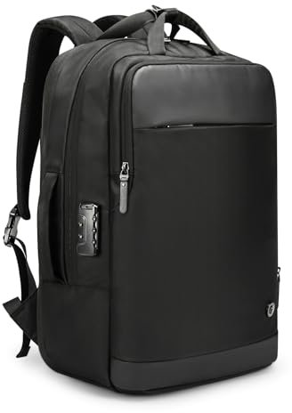 BAIGIO Expandable Laptop Backpack Mens 26-38L with Anti Theft Lock, Waterproof Travel Backpack Cabin Size with 15.6 inch Tablet Compartment, Large Carry On Men Rucksack for Work Business, Black