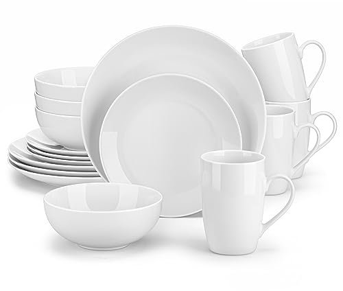 MALACASA, Serie Amelia, 16-teiliges Geschirrset für 4 Personen – Teller Set 4 Personen aus Hochwertigem Porzellan – Tafelservice aus 4x Dinnerteller, 4x Dessertteller, 4x Müslischale, 4x Becher