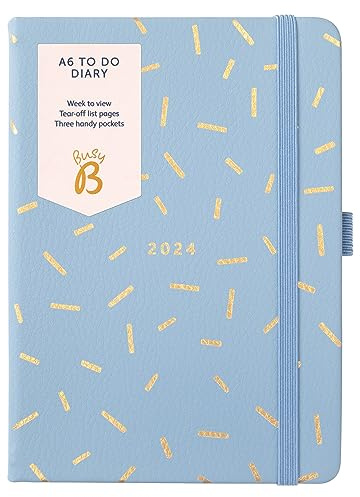 Busy B - To Do Diary Terminkalender von Januar bis Dezember 2024 - Blau Streusel - Kunstleder A6 Wochenansicht Terminkalender mit Notizen, Abreißlisten und Steckfächern