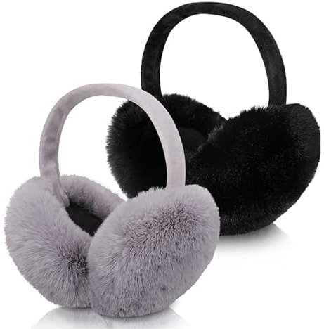 CHENKEE 2 Pièces Cache Oreilles Femme Réglable et Pliable, Hiver Cache Oreilles en Peluche pour Femme Doux Chauds Protection Contre pour Femmes Adultes