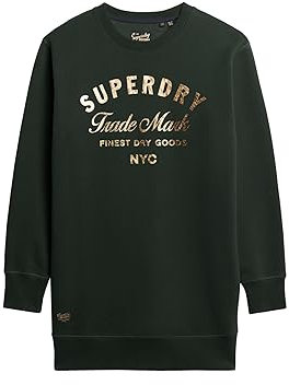 Superdry Damen Luxe Jerseykleid mit Metallic-Logo Akademie Dunkelgrün 38