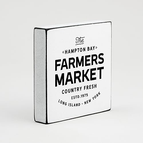 Industryfy® Miniblock - Farmers Market No4 - Landhaus Deko Schild, Farmhouse Holz Bild im Landhausstil (15x15 cm)