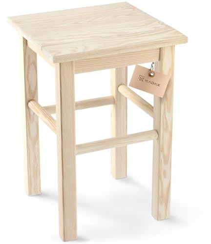 KADAX Holzhocker, Fußbank aus natürlichen unlackierten Kiefernholz, Fußstütze in 3 verschiedenen Modellen, Barstuhl, Tritthocker, Schemel, Holzhocker (Quadratisch Hell)